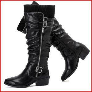 Extra Wide Calf Knee High Boots, Wide Width Low Heel Winter Snow Boots